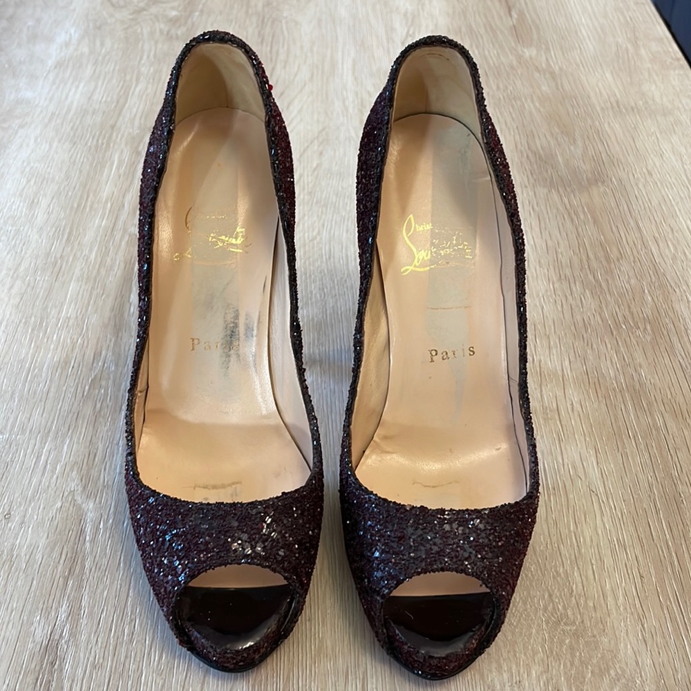 Louboutin Very Prive 120MM Oxblood Glitter - 38 - Picture 8 of 10